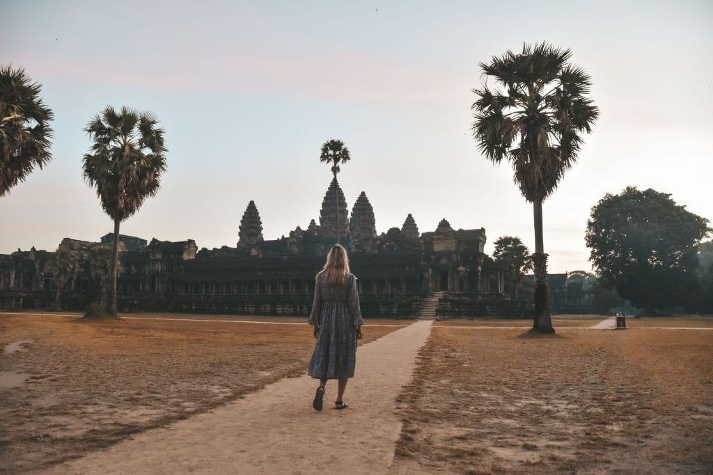Zonsopkomst bij Angkor Wat.
