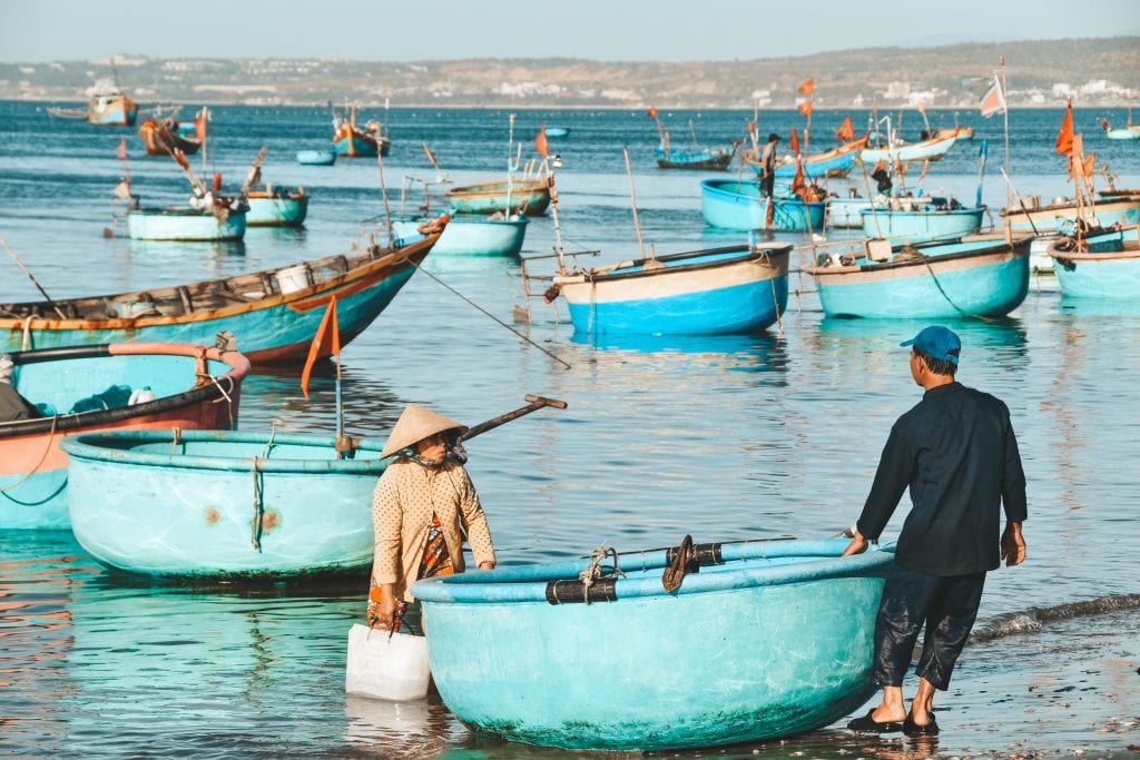 Vismarkt Mui Ne Vietnam boten.